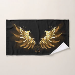 Golden Angel Wings on Black background Hand Towel
