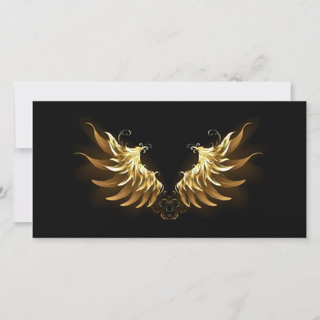 Golden Angel Wings on Black background Holiday Card (Front)