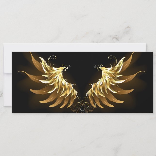 Golden Angel Wings on Black background Invitation (Front)