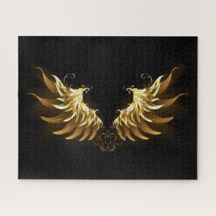Golden Angel Wings on Black background Jigsaw Puzzle