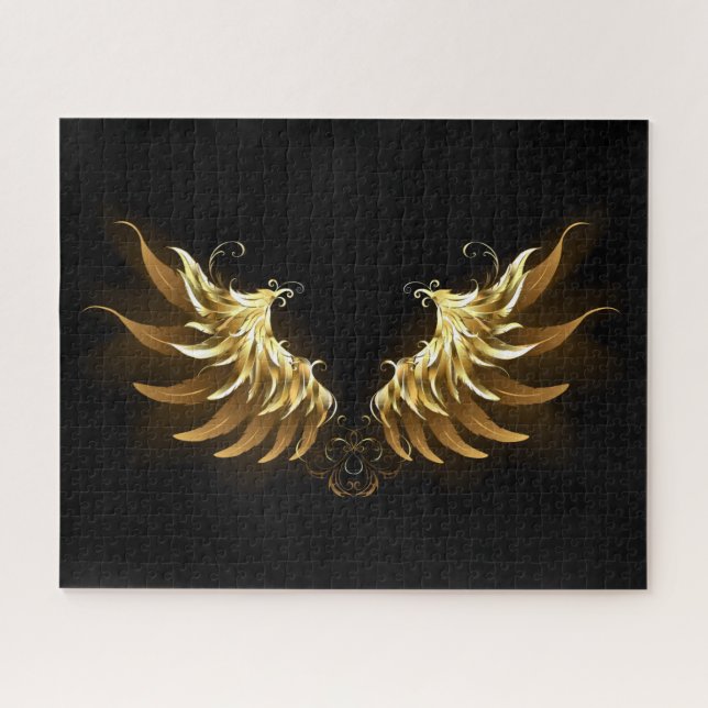 Golden Angel Wings on Black background Jigsaw Puzzle (Horizontal)