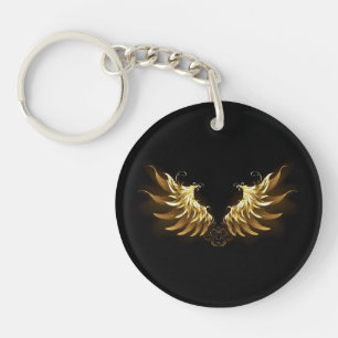 Golden Angel Wings on Black background Keychain