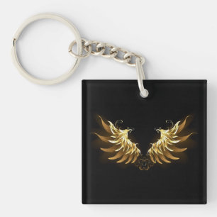 Golden Angel Wings on Black background Keychain