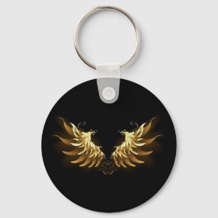 Golden Angel Wings on Black background Keychain