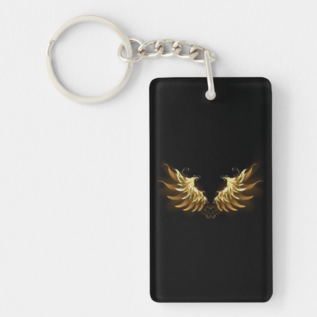 Golden Angel Wings on Black background Keychain (Front)