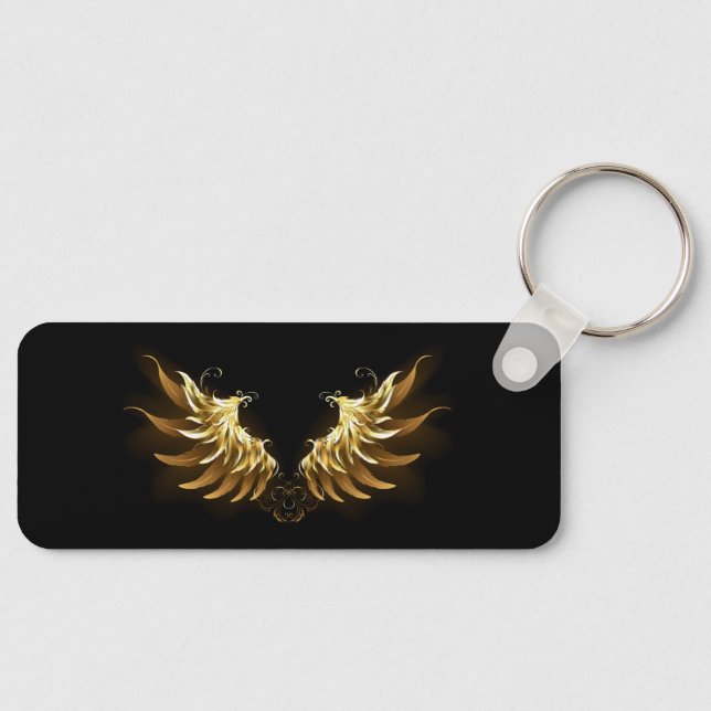 Golden Angel Wings on Black background Keychain (Front)