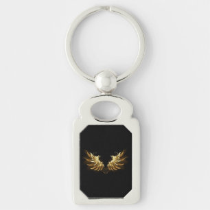 Golden Angel Wings on Black background Keychain