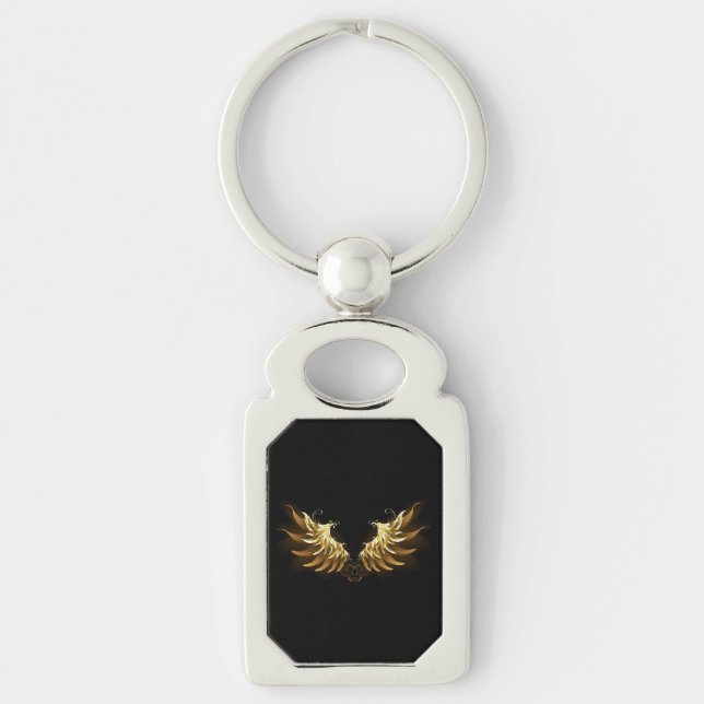 Golden Angel Wings on Black background Keychain (Front)