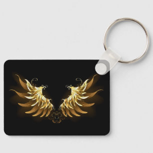 Golden Angel Wings on Black background Keychain