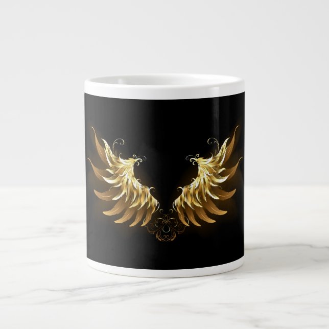 Golden Angel Wings on Black background Large Coffee Mug (Front)