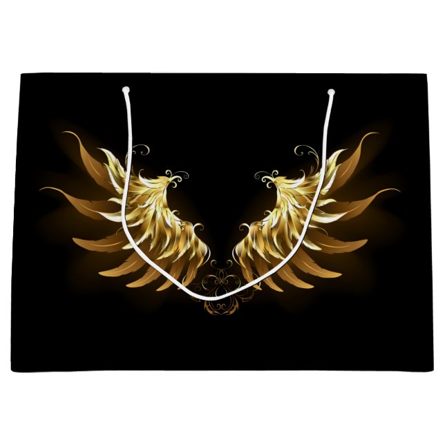 Golden Angel Wings on Black background Large Gift Bag (Front)