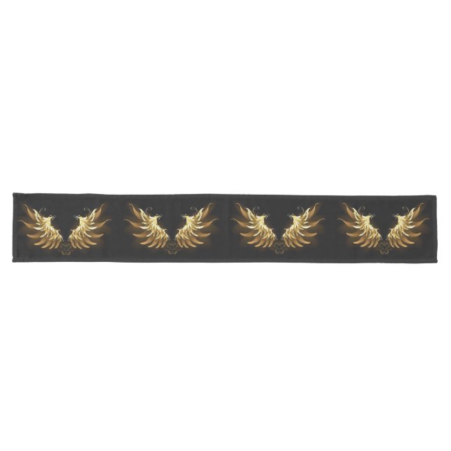 Golden Angel Wings on Black background Long Table Runner (Horizontal)