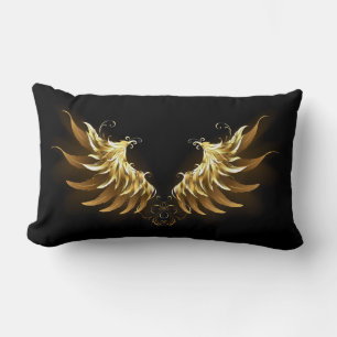 Golden Angel Wings on Black background Lumbar Pillow