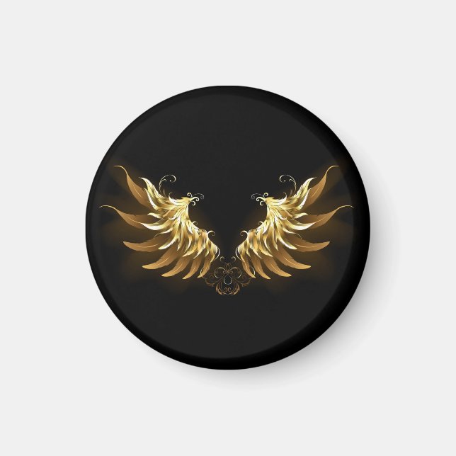 Golden Angel Wings on Black background Magnet (Front)