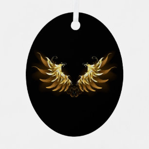 Golden Angel Wings on Black background Metal Ornament