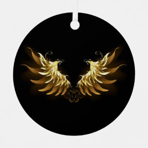 Golden Angel Wings on Black background Metal Ornament