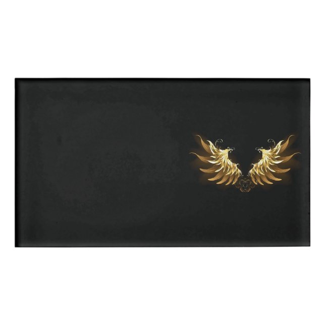 Golden Angel Wings on Black background Name Tag (Front)