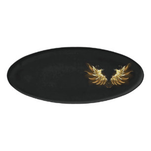 Golden Angel Wings on Black background Name Tag
