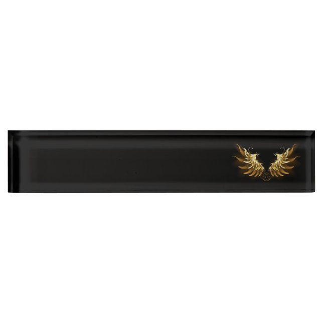 Golden Angel Wings on Black background Nameplate (Front)