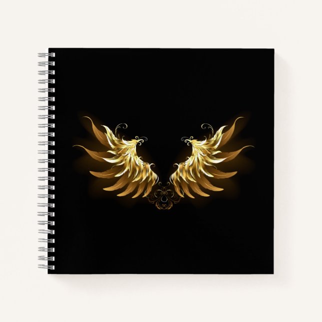 Golden Angel Wings on Black background Notebook (Front)