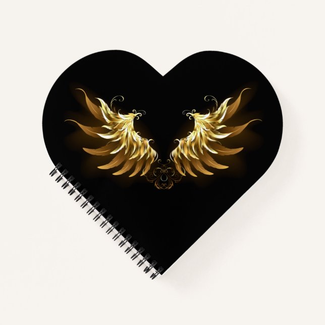 Golden Angel Wings on Black background Notebook (Front)