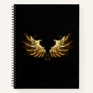 Golden Angel Wings on Black background Notebook