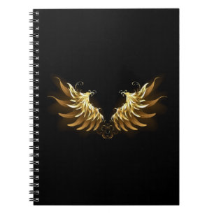 Golden Angel Wings on Black background Notebook