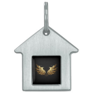 Golden Angel Wings on Black background Pet ID Tag