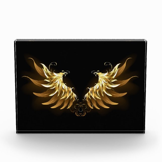 Golden Angel Wings on Black background Photo Block (Front)