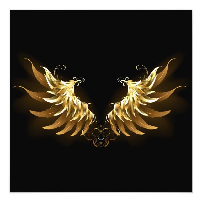 Golden Angel Wings on Black background Photo Print (Front)