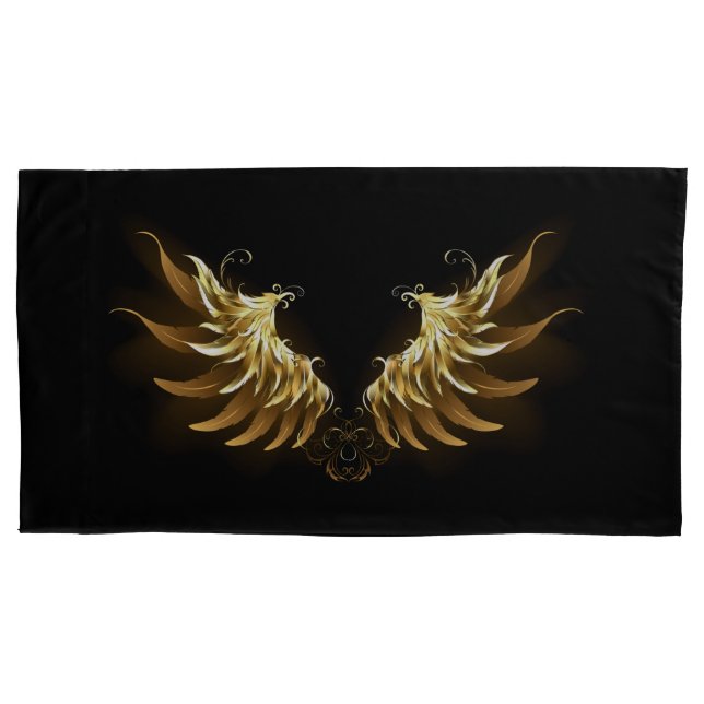 Golden Angel Wings on Black background Pillowcase (Front)