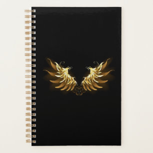 Golden Angel Wings on Black background Planner