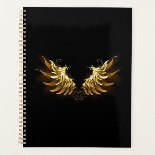 Golden Angel Wings on Black background Planner