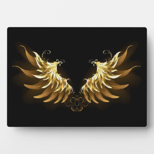 Golden Angel Wings on Black background Plaque