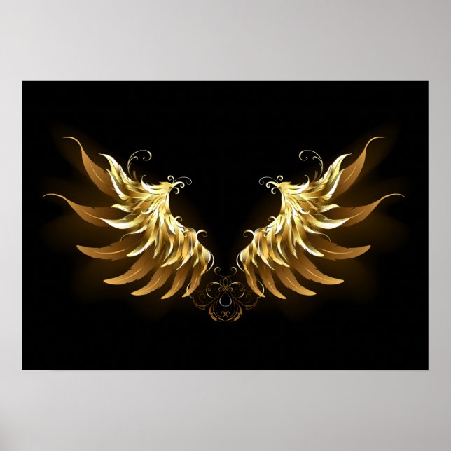 Golden Angel Wings on Black background Poster (Front)