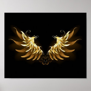 Golden Angel Wings on Black background Poster