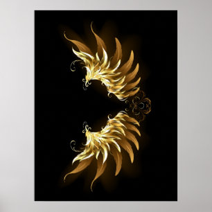 Golden Angel Wings on Black background Poster