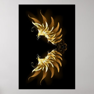 Golden Angel Wings on Black background Poster
