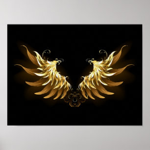 Golden Angel Wings on Black background Poster