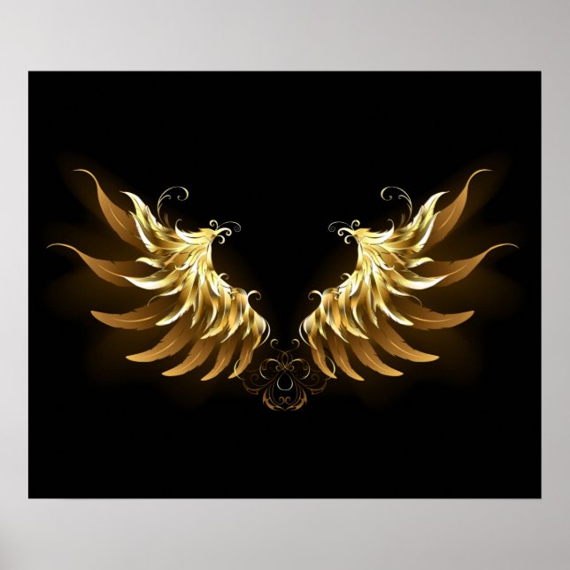 Golden Angel Wings on Black background Poster (Front)