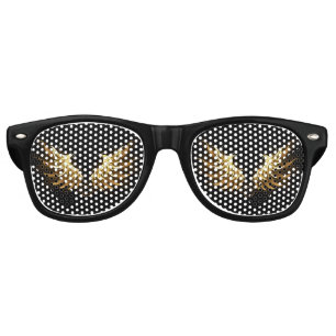 Golden Angel Wings on Black background Retro Sunglasses