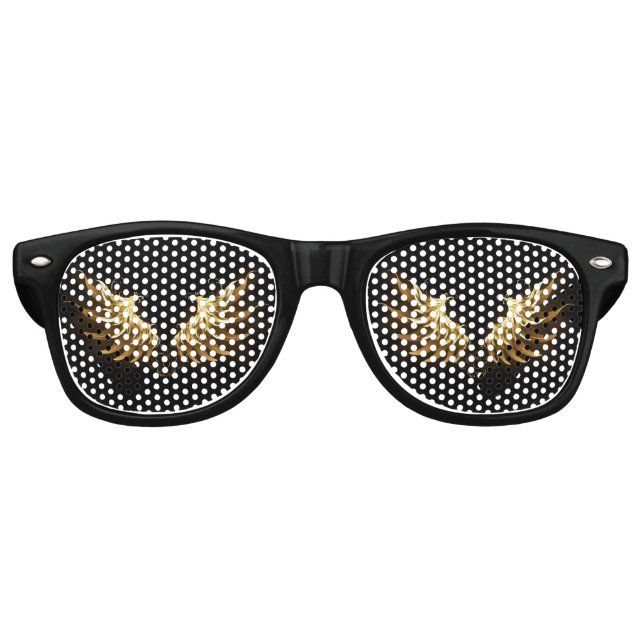 Golden Angel Wings on Black background Retro Sunglasses (Front)