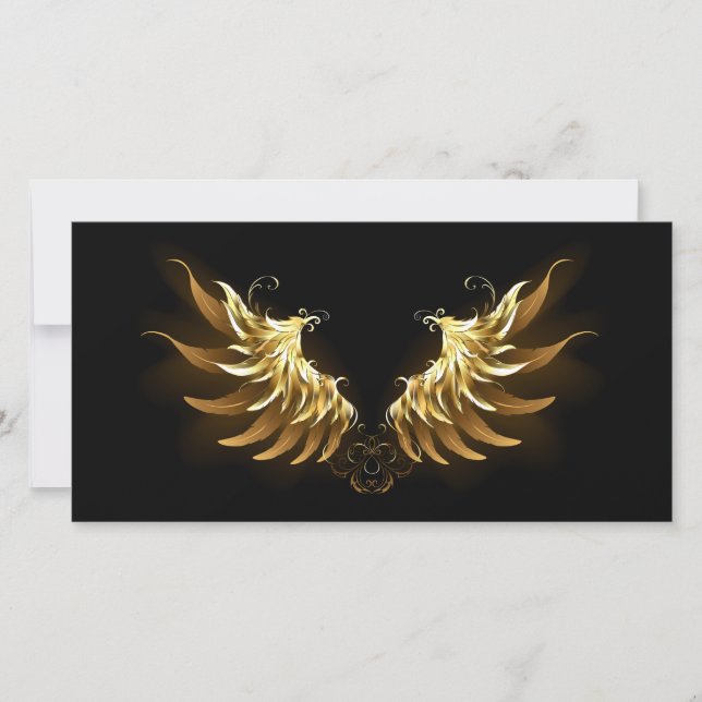 Golden Angel Wings on Black background Save The Date (Front)