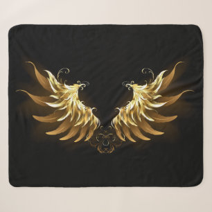 Golden Angel Wings on Black background Sherpa Blanket