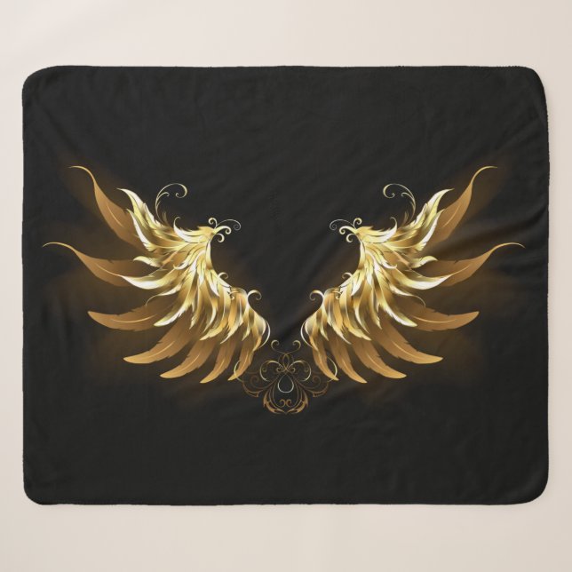 Golden Angel Wings on Black background Sherpa Blanket (Front (Horizontal))