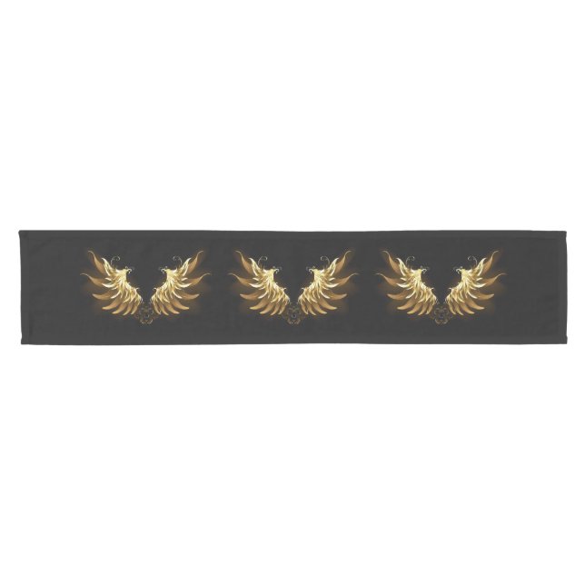 Golden Angel Wings on Black background Short Table Runner (Horizontal)