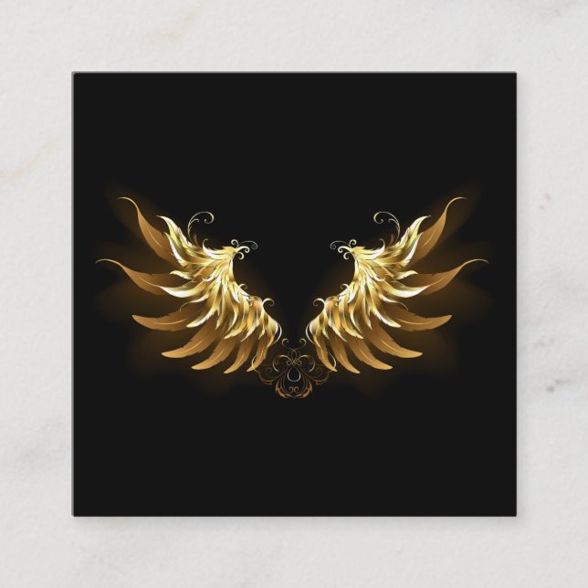 Golden Angel Wings on Black background Square Business Card (Front)