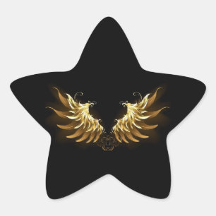 Golden Angel Wings on Black background Star Sticker
