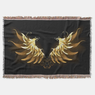 Golden Angel Wings on Black background Throw Blanket