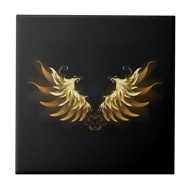 Golden Angel Wings on Black background Tile (Front)